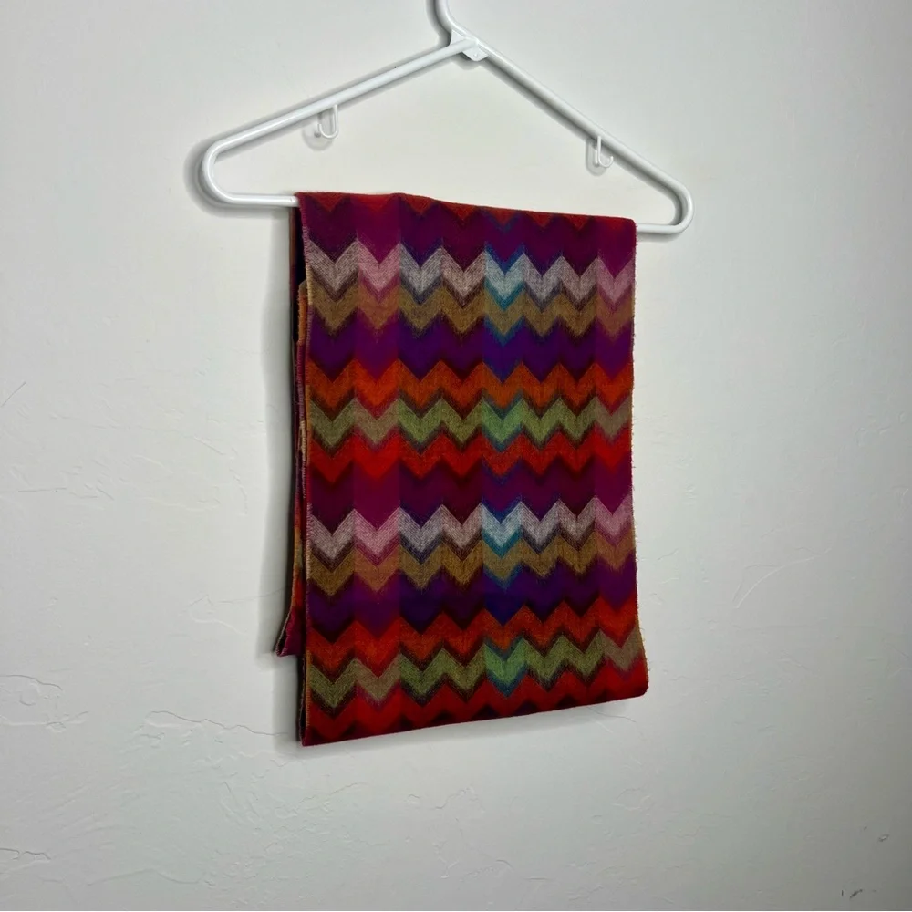 Dillard’s chevron print scarf, colorful, purple & orange